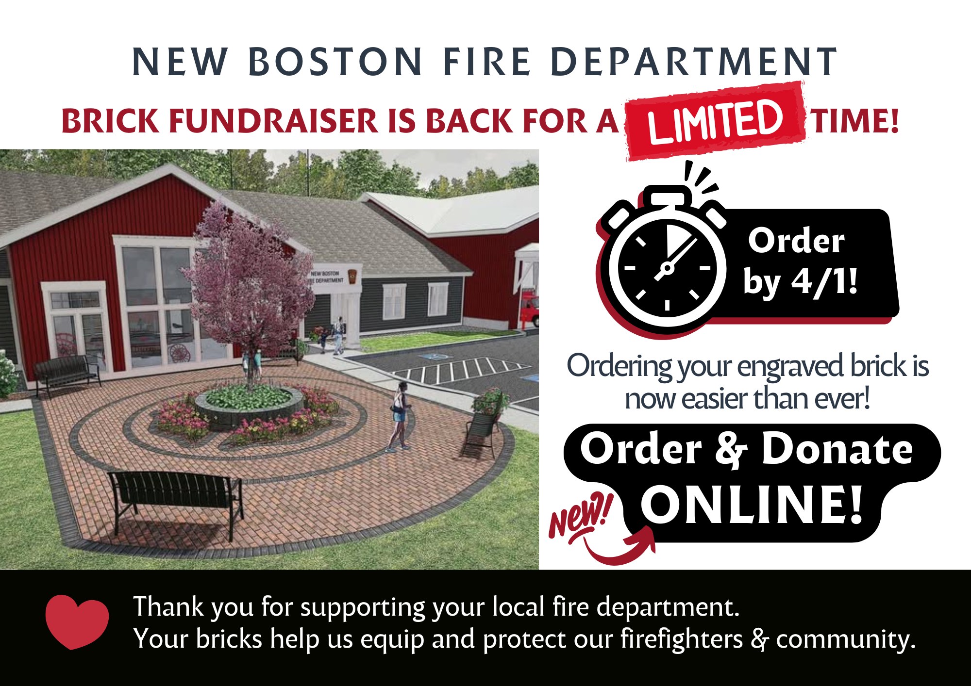NBFD Brick Fundraiser New Boston Fire Department - Brick Fundraiser is Back. Order and Donate online by April 1st.